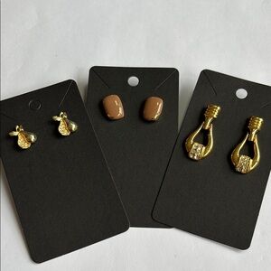 ✨3 pairs Bundle Gold and Brown Earrings